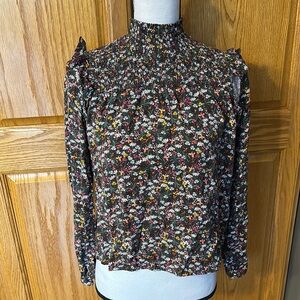 Draper James Floral Smocked High Neck Blouse, Size Medium
